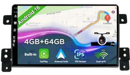 BXLIYER Android 16 Autoradio para Suzuki Grand Vitara (2005-2015) - 4G+64G - Gratis Trasera Cámara - 9 Pulgada 2 DIN - Dab WLAN CarPlay Volante Android Auto Bluetooth Split-Screen