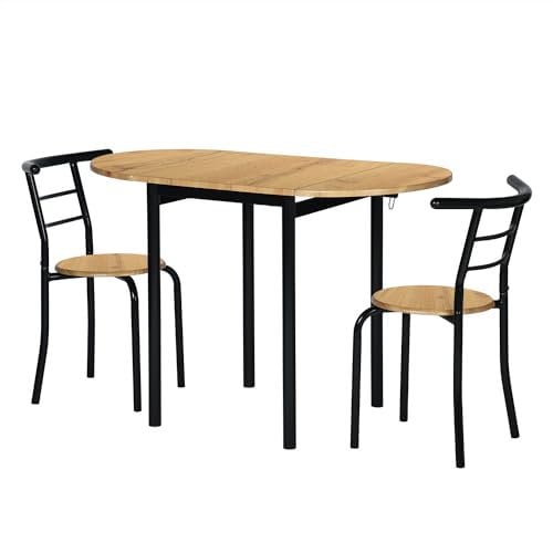 MOMMA HOME Conjunto Mesa Cocina Extensible y 2 Sillas - Mesa Comedor Extensible, Mesa Cocina Plegable, Conjunto Mesa y Sillas Cocina, Mesa Extensible, Negro/Roble, Modelo Leva (Negro)
