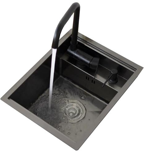 Küchen Unsichtbares Waschbecken Aus Edelstahl Wohnmobil-Waschbecken Mit Abdeckung Restaurant-Speisekammer, Wasserbar, Mini-Handwaschbecken Einfach Zu Säubern Küchenspülen (Color : Black Steel, S : 3