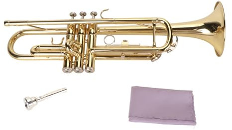 Standard-B-Trompeten-Set, Trompete aus Vernickeltem Messing mit Mundstück, Blasinstrument für Anfänger (GOLD)