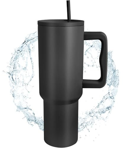 ONEVER Tasse de voyage isotherme en acier inoxydable de 1,2 L avec paille, couvercle et poignée, gobelet isotherme à double paroi pour boissons chaudes ou froides