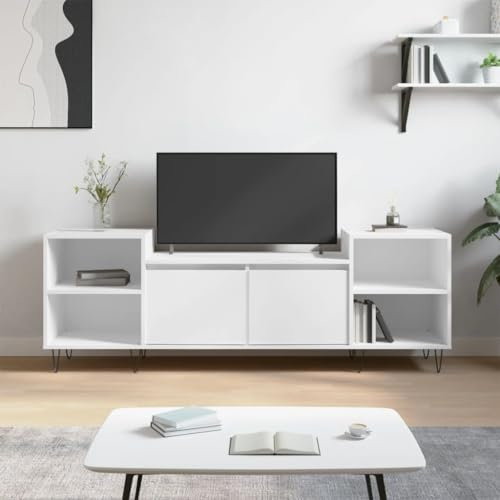TJROO TV-Schrank, weiß, 160 x 35 x 55 cm, mehrschichtiges Holz, Metall, TV-Schrank, TV-Schrank, TV-Schrank, Fernsehschrank, niedriger Schrank mit Türen, TV-Schrank, Vitrine mit Türen