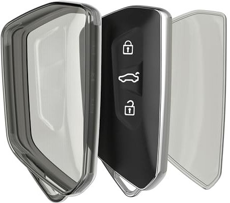 kwmobile Autoschlüssel Hülle kompatibel mit VW Golf 8 3-Tasten Autoschlüssel - Schlüsselhülle Silikon Cover - Schwarz Transparent