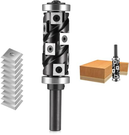 Trvoxviq 1/2 Shank Carbide Heavy Duty Insert Flush Trim Router Bit Top and Bottom Double Bearings Trimmer Pattern Template Router Bit + 10pcs (12mmx12mmx2.2mm) Carbide Inserts for Woodwork Trimming
