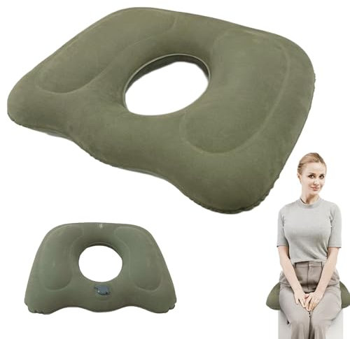 FONWUJIOT Aufblasbares Donut Kissen, Sitzkissen Orthopädisch, Sitzkissen Rund, Ergonomisches Ringkissen, Hämorrhoiden Dekubitus Steißbein Entlastungs Sitzring Hemoridenkisse (Grün)