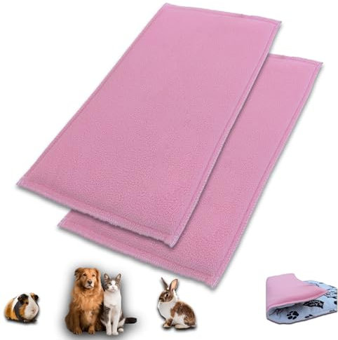 NEO SOLVO Lot de 2 Tapis de Jeu en Polaire pour Cochon d'Inde et Lapins - Tout en Un, C'est Une Couverture, Un Tunnel Géant, Une Maison, Un Coussin et Un Lit - 70cm x 140cm - Rose