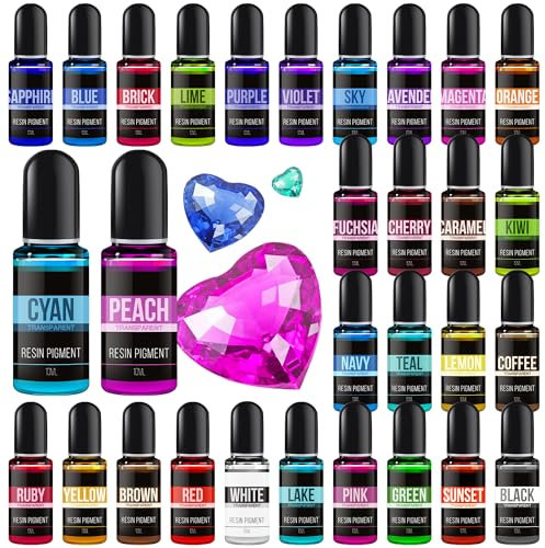 Epoxidharz Farbe - 30 Farben Flüssiges Transparenter Epoxid Harz Pigment Farbstoff für Epoxy Resin Kunst, DIY Schmuckherstellung - Konzentrierte Harzfarben für Harz Gießen, Kunstharz - je 10ml