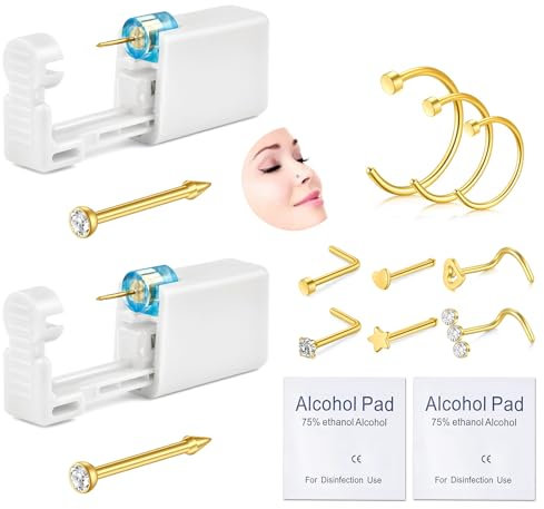 AVYRING Nasenpiercing-Set Mit Goldenen Nasenbolzen - Schmerzloses Selbstpiercinggerät Mit 20G Nasenringen, Einweg-Piercingpistole für Zuhause