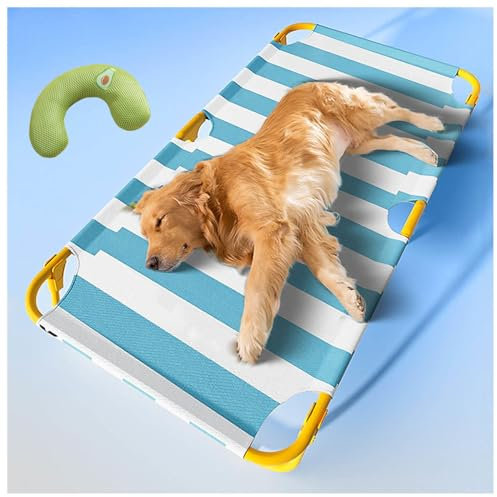 SJWJWOO Camping-Hundebett mit Kissen, keine Montage erforderlich, kaufest, atmungsaktiv, kühlendes Hunde-Hochbett für Katzen, Hunde, Camping oder Strand, Blau, Größe XL 119 x 80 x 23 cm