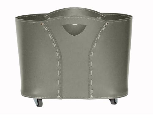 LIMAC Design VOLTA contenitore portalegna in cuoio, borsa porta legna da interno, cesto moderno per legna da ardere, con ruote gommate, prodotto in Italia. Tortora