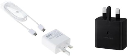 Samsung Galaxy Official 15W Adaptive Fast Charger (with USB-C to C Data Cable), White & Galaxy Official 15W Adaptive Fast Charger (without USB-C to C Data Cable), Black