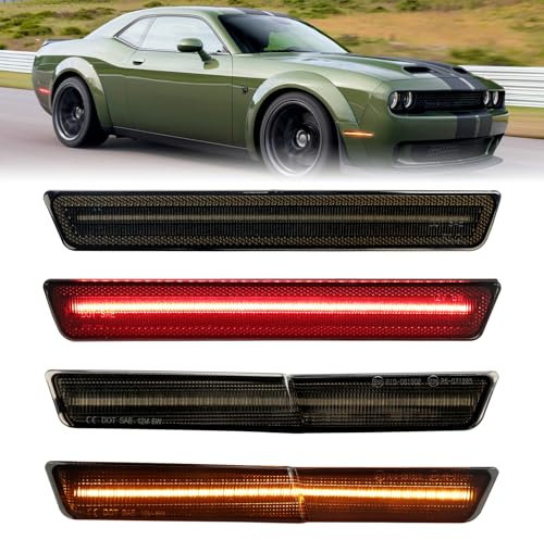 LED Bernstein Rot Vordere Hintere Seitenmarkierungsleuchten für Dodge Challenger SRT Hellcat Redeye Widebody 2018-2022, R/T Scat Pack Demon Super Stock Jailbreak, Räucherlinse