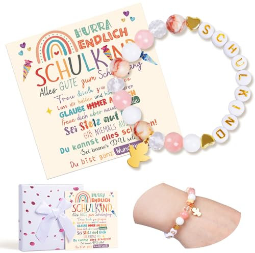 iZoeL Einschulung Geschenk Mädchen Schutzengel Geschenk 2025 Schulkind Schultüte Füllung Schulanfang Geschenk Armband Glücksbringer mit Grußkarte Geschenkbox