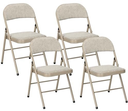 HOMCOM Lot de 4 chaises Pliantes chaises de Salle à Manger Portables Chaise Pliable d'intérieur avec Coussin en Lin et Cadre en Acier 45 x 46 x 78 cm Beige