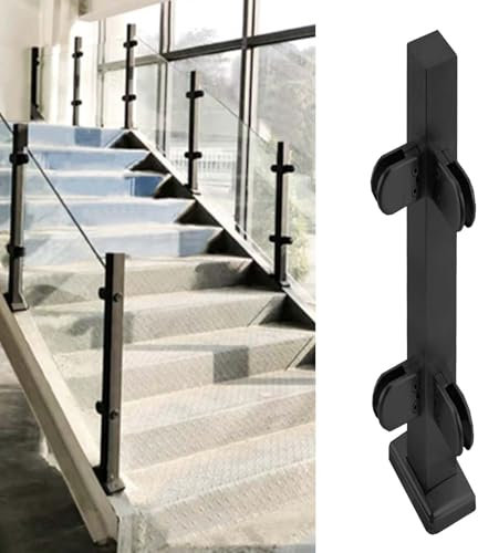 Glass Balustrade Indoor Outdoor Glass Railing Posts with Clamp, Stainless Steel Black Deck Balustrade Set, 24/28/32/36/38/42 Tall Safety Glass Guardrail(Black Corner post,H-90cm(35.4))
