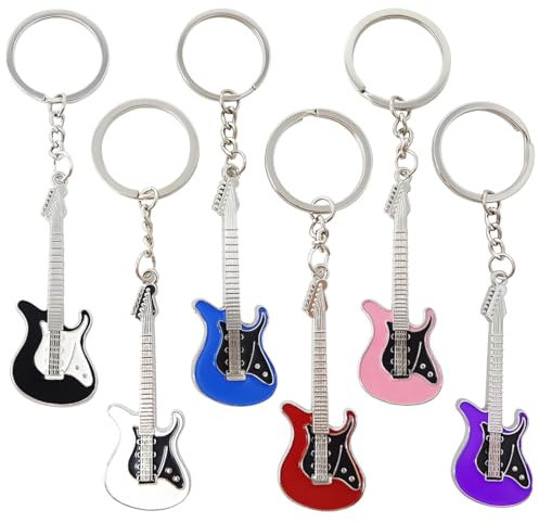 KUMSODE 6 Pcs Porte-clés Guitare, Mode Métal Porte-clés Guitare, Porte-clés Rock, Pendentif Clé Chaîne De Voiture Porte-clés, Mini Porte-clés en Forme de Basse pour Décoration Cadeau
