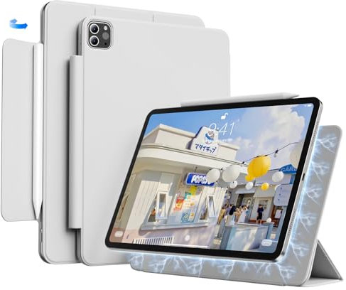 KVTVOU Funda para iPad Pro de 11 pulgadas 2022/2021/2020 4ª/3ª y 2ª generación, fijación magnética fuerte, soporte de carga de lápiz, funda delgada triple plegable para iPad Pro 11, gris