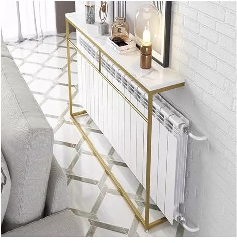 Modern Above Radiator Cabinet Shelf, Floor Standing Bedside Seam Organizer, Freestanding Long Bookcase for Behind Sofa, Hotel Living Room Bedroom House Decor (Color : Gold+White, Size : 120cm/47.2in