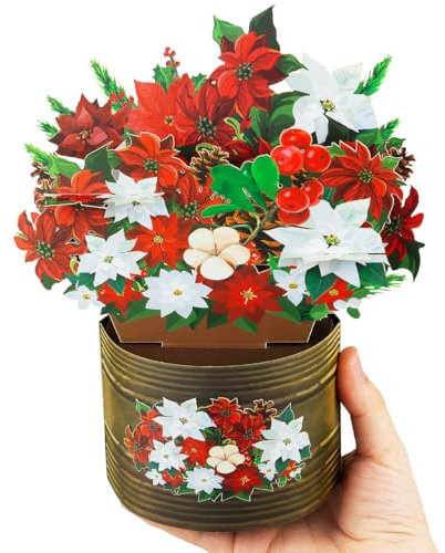 CNLITIHEKA Weihnachtsblumen Blumenstrauß Grußkarten, 3D Pop Up Weihnachtskarten, Weihnachtssterne Pflanze, Weihnachtskarten für Thanksgiving Weihnachten inklusive Umschlag.