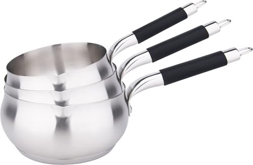 Kamberg - Set 3 casseroles 16/18/20 cm - Acier inoxydable Haute Qualité - Forme POMME - Bec verseur - Tous feux dont induction - Manche silicone noir