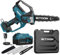 BITOON 8 Inch Mini Chainsaw with 3.0Ah Battery and Charger, Auto-Oiler, Brushless Cordless 8-Inch and 6-Inch 2-in-1 Pruning Chain Saw, Portable Electric Chainsaw for Cutting Firewood, Branches Blue