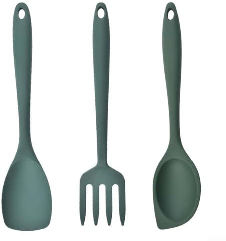 Utensilios de cocina de silicona resistentes al calor, cuchara y tenedor de agarre cómodo para cocinar