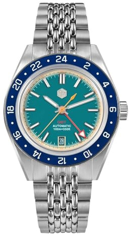 San Martin Original Design Fashion GMT 39,5 mm Herren Sportuhr Japan NH34 Automatik Mechanisch Wasserdicht 100 m SN0116-G GMT Reloj, hellblau, Armband