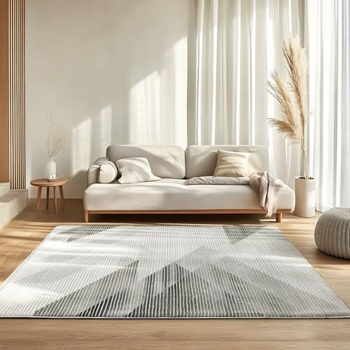 ASIinnsy Teppich Wohnzimmer Schlafzimmer Kurzflor Modern Großer Rutschfest Weich Abstrakt Esszimmer (Geometrisch Grau Weiß, 120 x 160 cm)