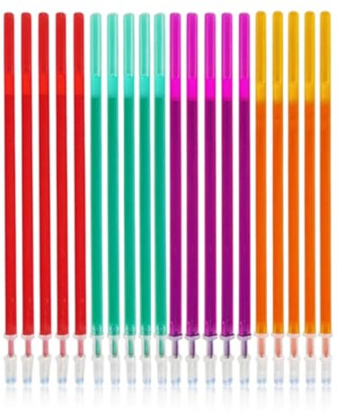 20 Stück Gelschreiber Ersatzminen, Minen für Radierbare stifte, Radierbare Tintenrolle, Kompatibel mit vielen Marken, Thermosensible Tinte, Einfach zu radieren, Stiftspitze 0,5mm, Höhe 13 cm, Bunt