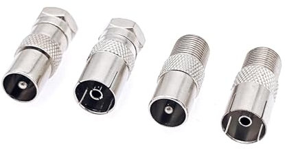 JZK Lot de 4 adaptateurs d'antenne - Type F mâle/femelle vers PAL mâle/femelle - Kit d'adaptateur coaxial TV pour récepteur satellite, antenne, câble d'antenne, routeur, modem, appareils audio/vidéo