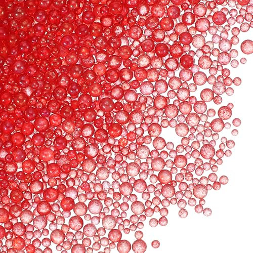 PATIKIL 1-3mm Mini Glass Bubble Beads 200g Tiny Iridescent Beads No Hole Water Droplet Balls for DIY Crafting Nail Art Resin Filler, Red