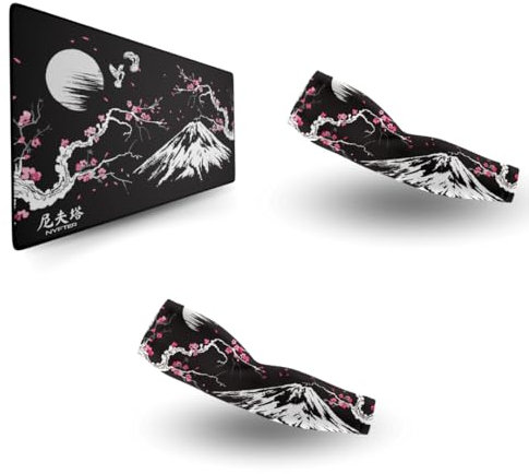 Nyfter - Ultimate Glide Bundle Sakura Black – XXL Gaming Mousepad 900x500mm mit High-End Beschichtung 2X Gaming Arm Sleeves XS - XXL – Perfekter Glide für Gamer – Ultimate Bundle