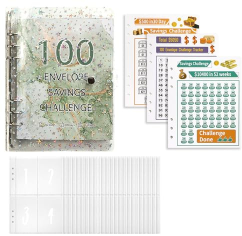 Sparbuch für Geld Challenge, Geldsparmappe, Geld Sparen Mappe, Sparchallenge, 100 Envelope Saving Challenge, Sparbuch Für Budget Binder, für Paare, Büros, Zuhause, Schule (grün) (1)