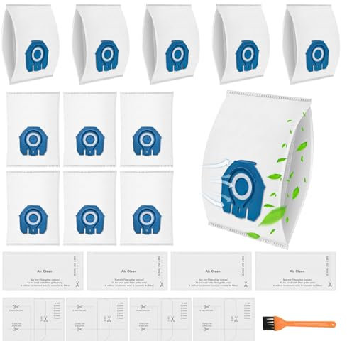 SEEALLDE 12Pcs Dust Bags for Miele Hoover Bag Classic C1 Hyclean Vacuum Cleaner Bag Compatible with GN C3, C2, S227, S240, S270, S400, S2, S5, S8 Series & 4 Motor + 4 Exhaust Filters + Cleaning Brush