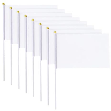Lot de 30 drapeaux blancs vierges sur bâtons en plastique à agiter à la main, petits drapeaux à main unis de couleur unie, drapeaux d'arbitre pour festival