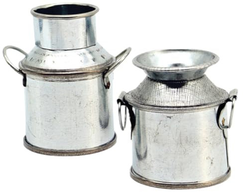 INOOMP 2 Pièces Mini Pot De Lait en Métal Bidon De Lait De Maison De Poupée Décor Bricolage Mini-poupée Miniatures Cruche Mini- Petit Maisons Poupées Le Fer Silver