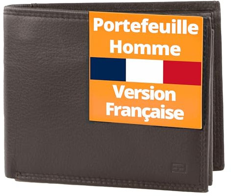 Garzini - Portefeuille Homme Cuir - Porte Monnaie Classique- 15 Cartes et Poche à Billets et Pièces - Porte Carte RFID Protection - Cadeau Homme avec Boîte Cadeau - Marron