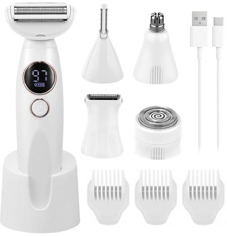 Elektrischer Rasierer Für Frauen 5-In-1, Rasierer Damen, Elektrischer Damenrasierer, Damenrasierer Elektrisch Ipx7 Wasserdichter, Intimrasierer Für Frauen Für Achselbein Arm Körper Gesicht Bikini