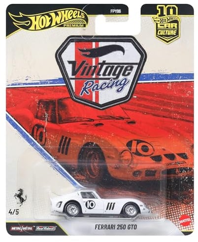 Hot Wheels Premium Ferrari 250 GTO modellino in Scala 1:64 | Veicolo da collezione Car Culture con pneumatici Real Riders, carrozzeria e telaio in metallo, JKF25