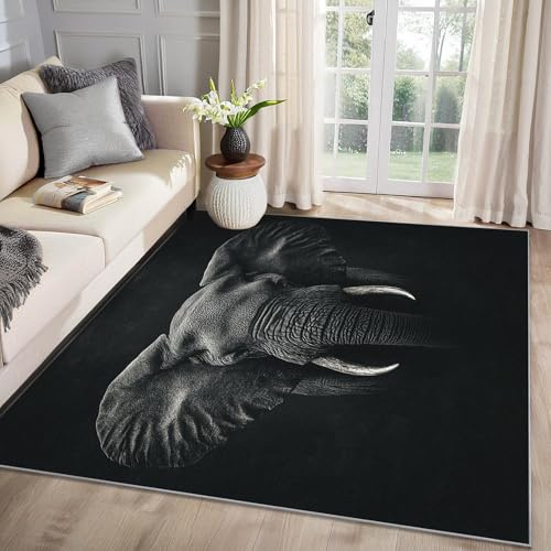 MMYAOKEN Elefant Teppich Wohnzimmer 100x200 Wilde Tiere Deko, Teppich Kurzflor, Weich rutschfest Waschbare Teppiche, Bettvorleger Schlafzimmer Kinderzimmer