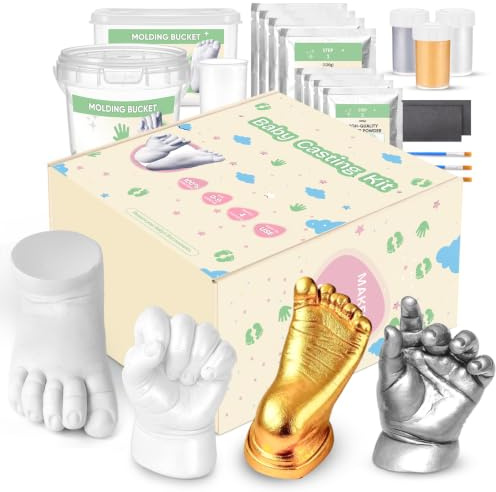 TOGOU2S Kit de Fundición Para Bebés, Kit 3D Molde Manos y Pies Para Bébé, Hacer 4 Fundidos, Kits de Fundición de Manos y Pies Paras Bebés, Kits de Fundicións a Mano 3D Con Pinturas