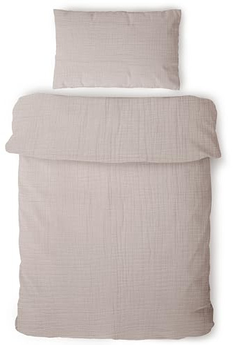 LAYNENBURG Premium Musselin Kinderbettwäsche 100x135 cm + 40x60 cm – 100% Baumwolle – Oeko-Tex Standard – 3 lagiges Musselin Bettwäsche Set für Baby, Kinder, Jungen & Mädchen (Taupe)