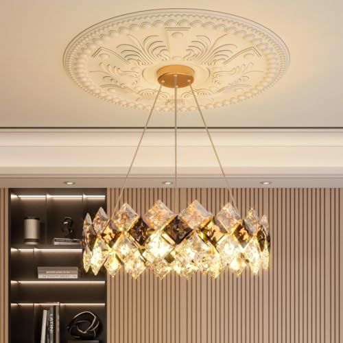 Vrygle Kronleuchter Kristall 60 cm Gold, 3 Lichtfarben, 6-flammig | 6 E14 LEDs inklusive, 3000/4000/6000 K, verstellbare Aufhängung, Moderner Deckenlampe für Wohnzimmer Esszimmer Schlafzimmer