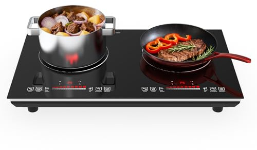 GTKZW Plaque Induction 2 Feux 3600W, Plaque de Cuisson Électrique 60 cm Pose Libre avec 9 Niveaux de Puissance, Minuterie et Sécurité Enfant, Réchaud pour Cuisine et Appartement