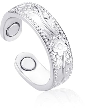 Zecimi Magnetring Silber, Damen Herz/Blume Vital Ring mit Magnetkraft | Anti Stress Ring für Damen Mädchen, Offen Verstellbar Magnet Ring zur Gewichtsabnahme, Mode Fidget Ring zur Förderung Schlaf