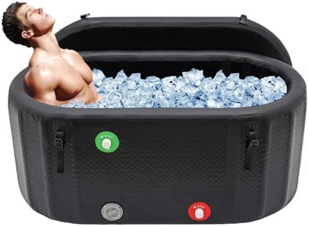 Mqwdxzfes Faltbare Aufblasbare Eisbadewanne, Große Eisbad Badewanne zur Regeneration mit Pumpe, Tragbare Eistonne, Eisfass Kältetauchwanne, Eisbaden Tonne für Sportler, Zuhause (150x80x75cm, 370L)