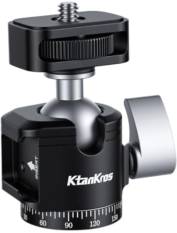 Ktankros Mini Rótula de Aluminio con Zapata Fría, Rótula con Rosca de 1/4, Rótula Giratoria de 360° para Monopiés, Cámaras, Capacidad de Carga de 2,5 kg