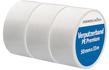 Handelskönig 3x Verputzerband PE Premium weiß 50 mm x 33 m für anspruchsvolle Abdeckarbeiten bei Verputz- und Malerarbeiten