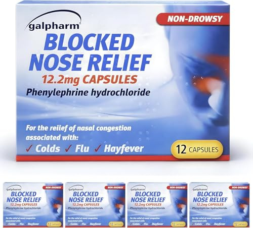 Blocked Nose Relief (4 Pack) 48 Capsules, Eases Nasal Congestion Including Cold & Flu + Stuffy Nose | Sinus Relief