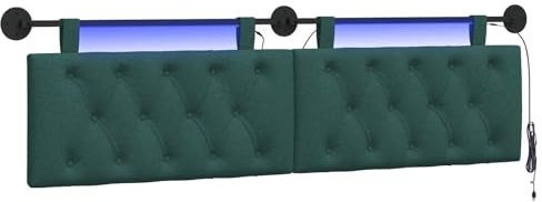 vidaXL Hängendes Kopfteil Mit LED Licht Dunkelgrün Stoff, Moderner Schlafzimmerkopf, rechteckiges Polster, Cozier Rückenlehne, minimalistische Deko, platzsparend